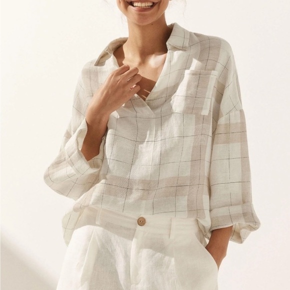 Lintico Tops - Lintico Linen Plaid Oversized Pocket Shirt NWT